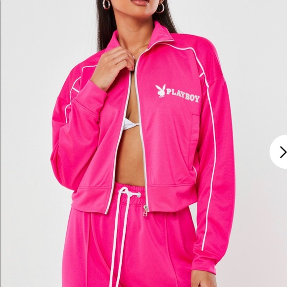 PLAYBOY Jackets & Coats Playboy Pink Zip Through Cropped Jacket